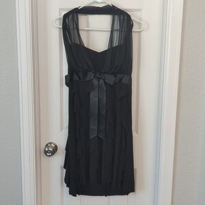 Betsy & Adam Linda Bernell Vintage Black Chiffon Ruffled Dress Size 10P Goth